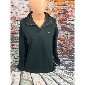 Lacoste Mens Black Quarter Zip Snap Pullover Cotton Sweatshirt Size 5 L 5191L